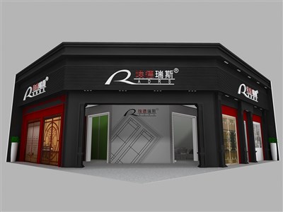 120平米展臺設(shè)計(jì)制作：一面開口/現(xiàn)代/木質(zhì)結(jié)構(gòu)/黑色，為建材展展商而作（免費(fèi)使用）