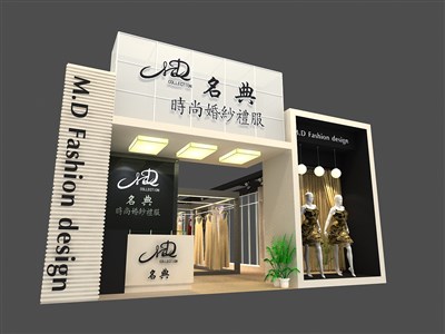 133平米展臺設(shè)計制作：一面開口/現(xiàn)代/木質(zhì)結(jié)構(gòu)/黑色，為服裝展展商而作（免費(fèi)使用）