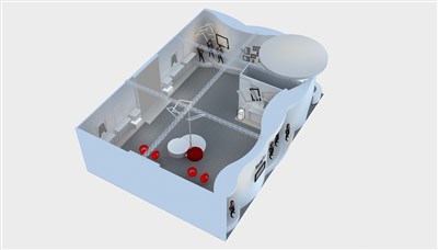 204平米展臺設(shè)計(jì)制作：二面開口/現(xiàn)代/木質(zhì)結(jié)構(gòu)/米色，為服裝展展商而作（免費(fèi)使用）