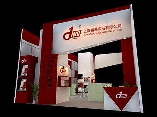 72平米展臺設(shè)計制作：二面開口/現(xiàn)代/木質(zhì)結(jié)構(gòu)/紅色，為汽配展展商而作（免費使用）