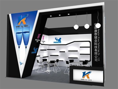 36平米展臺(tái)設(shè)計(jì)制作：一面開(kāi)口/現(xiàn)代/木質(zhì)結(jié)構(gòu)/黑色，為日用品展展商而作（免費(fèi)使用）