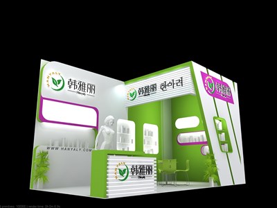 18平米展臺(tái)設(shè)計(jì)制作：二面開口/現(xiàn)代/木質(zhì)結(jié)構(gòu)/彩色，為美博會(huì)展商而作（免費(fèi)使用）