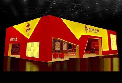 360平米展臺設(shè)計制作：四面開口/中式/木質(zhì)結(jié)構(gòu)/紅色，為糖酒展展商而作（免費使用）