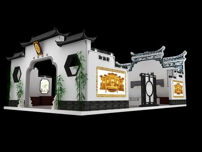 165平米展臺設(shè)計制作：四面開口/中式/型材結(jié)構(gòu)/灰色，為家具展展商而作（免費使用）