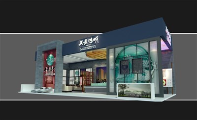 52平米展臺(tái)設(shè)計(jì)制作：三面開口/前衛(wèi)/木質(zhì)結(jié)構(gòu)/彩色，為房產(chǎn)展展商而作（免費(fèi)使用）