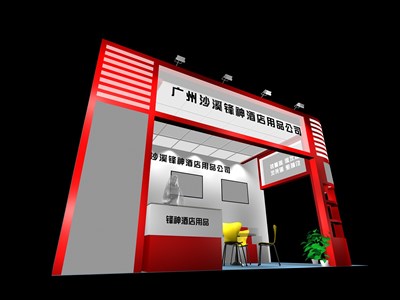 18平米展臺設(shè)計制作：二面開口/現(xiàn)代/木質(zhì)結(jié)構(gòu)/紅色，為綜合展展商而作（免費(fèi)使用）