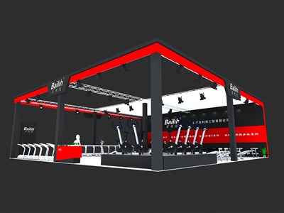 240平米展臺設(shè)計制作：三面開口/現(xiàn)代/桁架結(jié)構(gòu)/紅色，為電子展展商而作（免費使用）